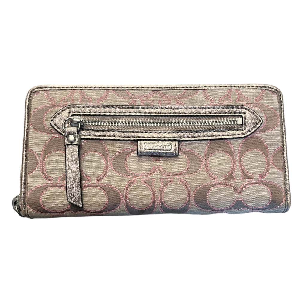 COACH DAISY Outline Signature Zip Around Wallet - Bronze Pink H: 7.5 x 3.75 in